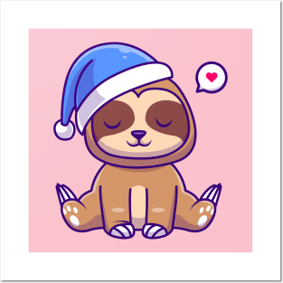 Cute Sloth Winter With Beanie Hat Cartoon Posters and Art